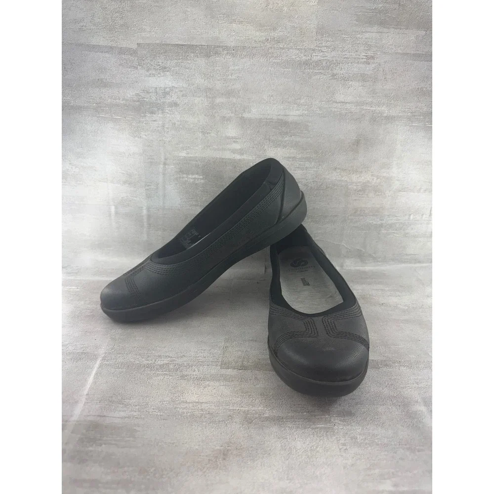 Clarks Cloudsteppers Sillian 2.0 Cora Black Slip On Flats Women Sz 7.5M